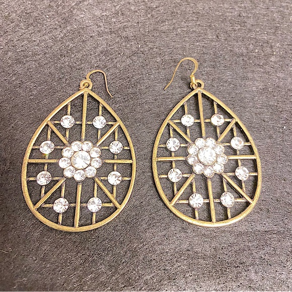 Avenue Jewelry - Avenue Gold Web Teardrop Dangle Metal Rhinestone Earrings.